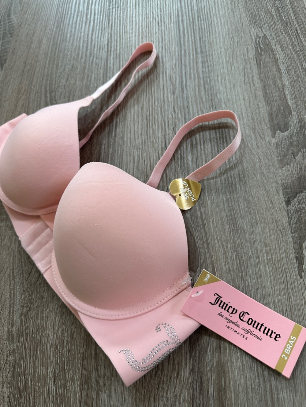 Juicy Couture Light Pink Padded Bra with Rhinestone Logo